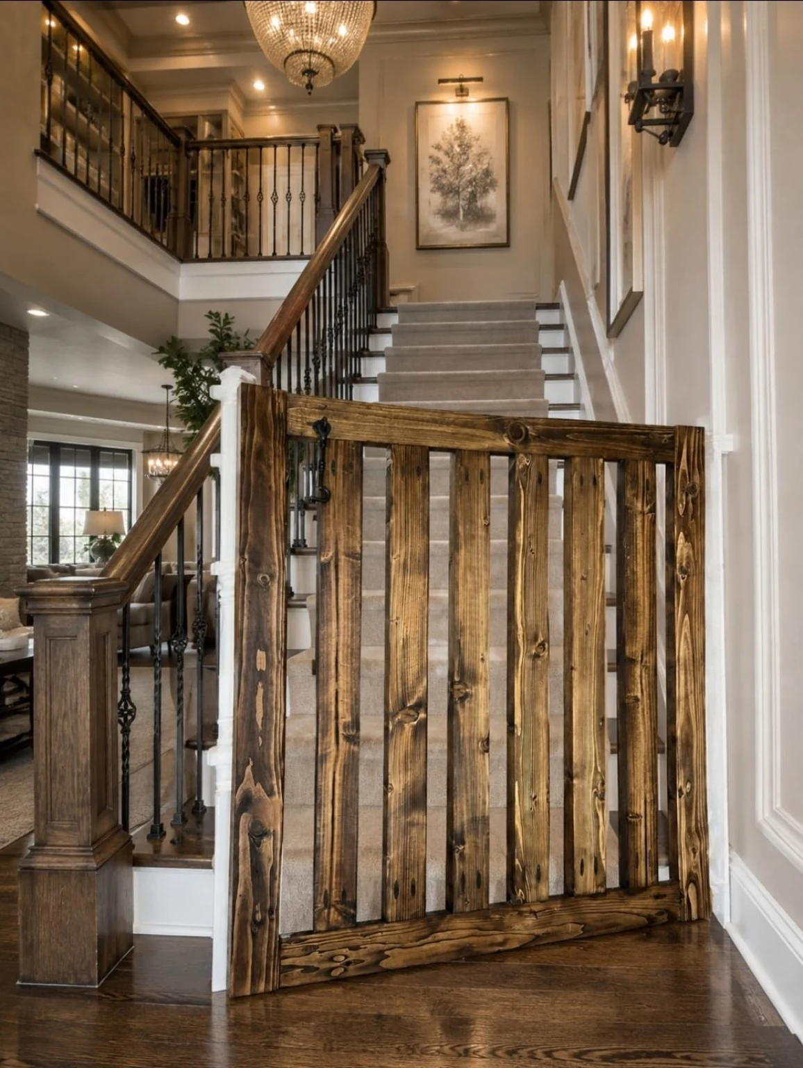 Rustic wood indoor dog gate