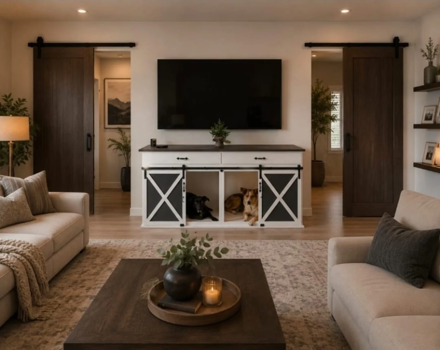 White console-style double dog kennel