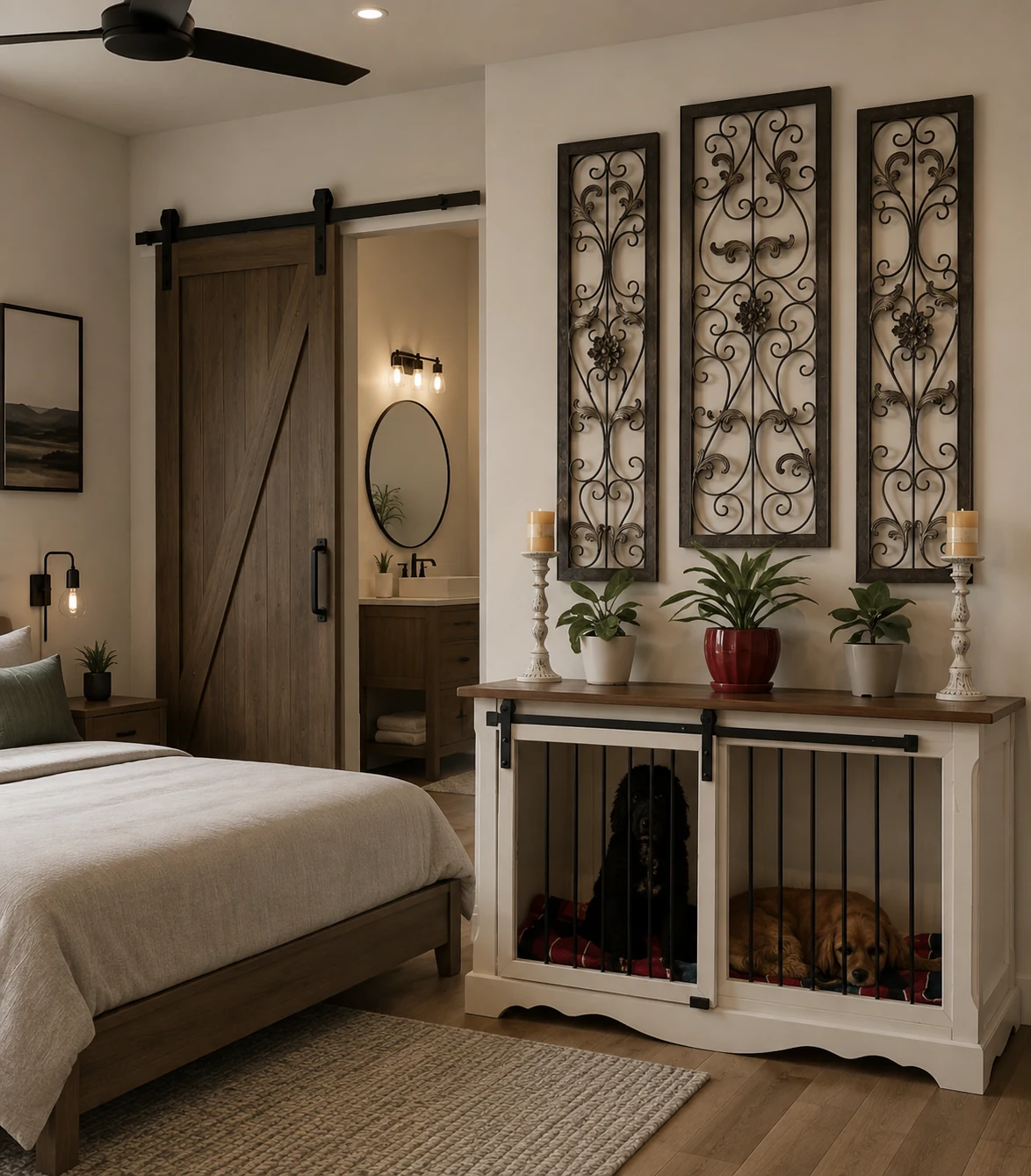 Custom dog kennel furniture in bedroom